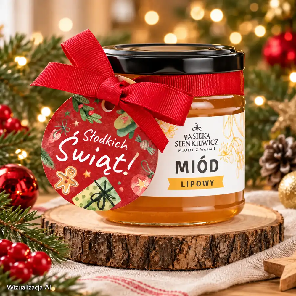 Świąteczny upominek z miodem 250 g i napisem Słodkich Świąt!